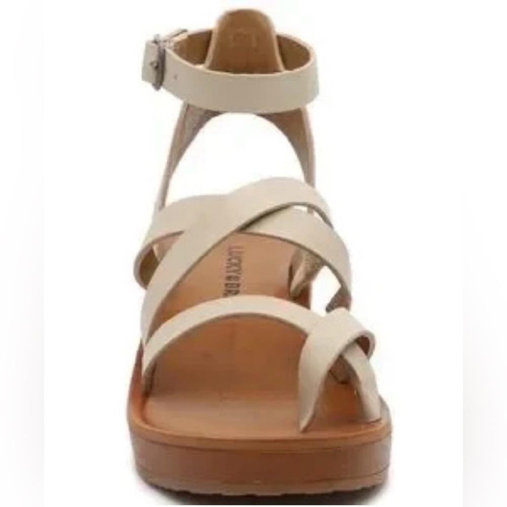 Lucky Brand NEOT Home Sandshell Florence Strap Wedge Sandal w Buckle Closure(6)